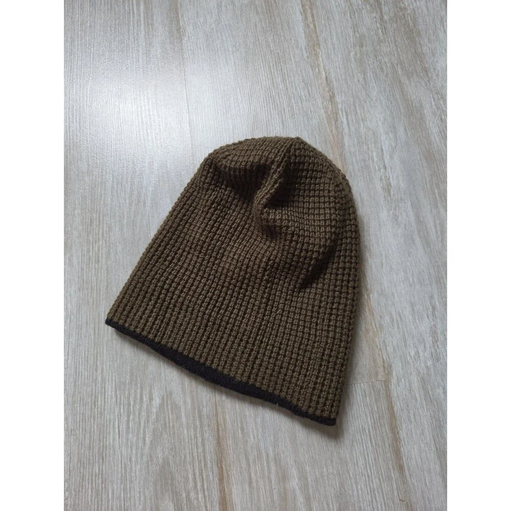 Columbia Reversible Knit Beanie Hat Brown Black Striped Waffle Winter Unisex OS